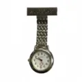 Orologio da infermiera in metallo argentato con movimento al quarzo e pratica spilla posteriore. - Nursing