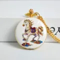 Golden quartz pocket watch with painted horse dial, vintage necklace watch gift for men women - [Prosperity] Colorful Clouds - Horse
