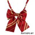 Red and gold striped JK bow tie with neck strap, perfect for daily fashion uniform accessories. - Bow / Red and Gold Stripes