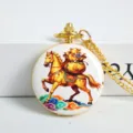 Gold horse pocket watch quartz necklace watch with vintage lucky design for fashion gift. - Sycee Lucky Bag - Colorful Auspicious Clouds Horse
