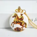 Gold tone horse print quartz pocket watch with chain vintage fashion necklace gift item - Gold Coin Lucky Bag - Golden Horse