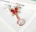 Orologio infermiera farfalla cristallo, elegante orologio tasca strass rosso per lavoro. - Farfalla rossa (cassa in oro rosa)