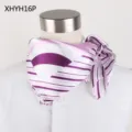 Paars wit gestreepte zijden vierkante sjaal elegante stewardess halsdoek voor dames mode-accessoire - Stijl XHYH16P