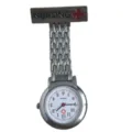 Stainless steel nurse fob pocket watch with secure brooch pin and clear white quartz dial. - Nursing Crosses