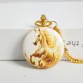 Gold Quartz Pocket Watch with Galloping White Horse Dial Graphic and Chain Variant - White Horse
