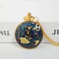 Golden Chinese zodiac monkey pocket watch necklace with intricate enamel dial and chain. - Monkey