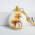 Vintage gold pocket watch with running horse dial design and elegant chain necklace gift. - Galloping Horse 1