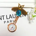 Vintage alloy bee nurse watch with blue crystal and quartz movement for medical staff. - Blue Bee