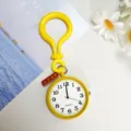 Cute yellow student exam pocket watch with large white dial and keychain hook for easy carrying. - Bulb Clasp Yellow