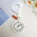 Student quartz pocket watch with keyring and hanging charm, simple white exam watch design. - Bulb Clasp White