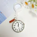 Student examination pocket watch cute minimalist keychain watch with large dial quartz movement. - Bulb Clasp White Steel