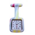 Colorful printed silicone nurse fob watch with square dial quartz movement and secure pin. - Rainbow Striped