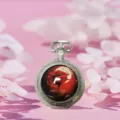 Vintage red rose quartz pocket watch featuring a delicate floral pattern necklace pendant design. - Red Rose