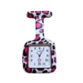 Pink leopard print silicone nurse pocket watch with a square dial and convenient brooch pin. - Pink Leopard Print