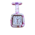 Floral silicone nurse fob watch, square quartz dial with pink floral pattern for medical staff. - Pink Purple Floral