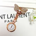 Gold alloy bee nurse pocket watch with sparkling rhinestones and quartz movement for student. - Red Bee with Rhinestones