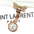 Fashion Gold Alloy Rhinestone Crystal Bee Pendant Nurse Pocket Watch Quartz Watch - Black Bee with Rhinestones