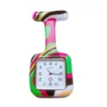 Colorful square silicone nurse fob watch with secure pin, portable quartz watch for daily use. - Multicolor Graffiti