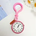 Roze sleutelhanger zakhorloge, schattig studenten examen hangend horloge met ronde wijzerplaat. - Lampvormige Sluiting Roze