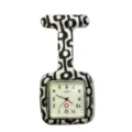 Square printed silicone nurse watch with black and white geometric pattern and brooch pin design. - Black And White Geometric