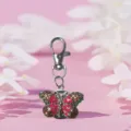 Gradient butterfly pocket watch keychain variant, cute pink enamel pendant accessory. - Carabiner / Gradient Red