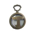 Vintage bronze tone pocket watch necklace with hollow design and auspicious fortune character pendant. - Surname Ding