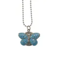 Fashion blue enamel butterfly pocket watch with ball chain, portable nurse watch for daily use. - Ball Bead Chain / Blue