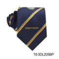 Elegante marineblauwe herenstropdas met gele en zilveren strepen en borduurwerk. - T8.5DL205BP