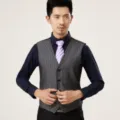 Heren slim fit pak vest formele zakelijke gilet klassiek grijs gestreept ontwerp stijl. - S / 197-4