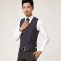 Heren kostuum vest slim fit business gilet in donkergrijs met krijtstreep voor formele kleding. - S / 200-1