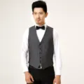 Heren slim-fit gestreept pak vest formele zakelijke gilet met wit overhemd strik - S / 200-2