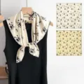 Silk square scarf featuring elegant panda and bamboo print, perfect detail view for outfits. - SJ1523-JKF