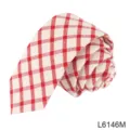 Narrow red and white plaid cotton necktie, stylish academy style accessory for men and daily wear. - Red White Plaid