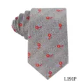 Men's grey necktie featuring red daisy floral print, stylish business casual polyester tie. - Grey Red Daisy (L191P)