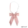 Detail view of pink Japanese JK school style grid uniform bow tie with adjustable strap. - Pink Plaid (MBT141P)