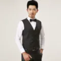 Men's slim fit suit vest formal business waistcoat with white shirt and bow tie variant. - 197-1
