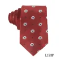 Men's Red Floral Daisy Necktie Polyester Silk Neck Tie Featuring Blue Dots L193P - Red White Daisy Dot (L193P)