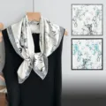 Chinese style silk square scarf bamboo print elegant neckerchief for women retro apparel accessory - SJ1517-JKF