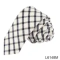 Men narrow printed cotton plaid tie academy style classic black white checkered necktie - Black White Grid