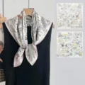 Detailed view of luxury printed silk square scarf with intricate botanical jungle motifs. - SJ1513-JKF