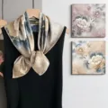 Elegant mulberry silk square scarf featuring vintage floral print, luxury style shawl. - SJ1507-JKF