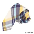 Men's preppy style narrow plaid cotton necktie, classic tartan pattern for daily wear. - Beige Multicolor Plaid