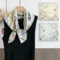 Elegant Chinese style floral print mulberry silk scarf square for women luxury gift. - SJ1508-JKF