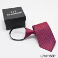 Red patterned zipper lazy tie for men with black gift box, easy pull pre-tied necktie. - Red Block (L7XH156P)