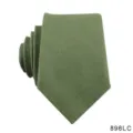 Men's olive green solid color cotton linen necktie, casual formal business tie. - Grass Green