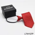 Red patterned zipper tie with matching black gift box for men business wear effortless style - Red Micro Pattern (L7XH127P)