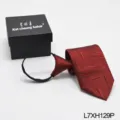 Men's red zipper lazy tie with geometric line pattern, pre-tied convenient business necktie variant. - Burgundy Texture (L7XH129P)
