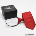 Men's red patterned zipper necktie, pre-tied lazy tie with gift box, easy wear business style. - Red Checkered (L7XH131P)