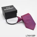 Red geometric pattern pre-tied zipper necktie with black gift box for business men. - Red Blue Geometric (L7XH135P)