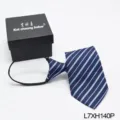 Blue striped zipper lazy necktie for men business formal wear style L7XH140P display - Blue Diagonal Striped (L7XH140P)